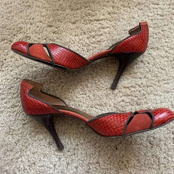 Saks Fifth Avenue Snakeskin Suede Open Sides Heels - Picture 9 of 12